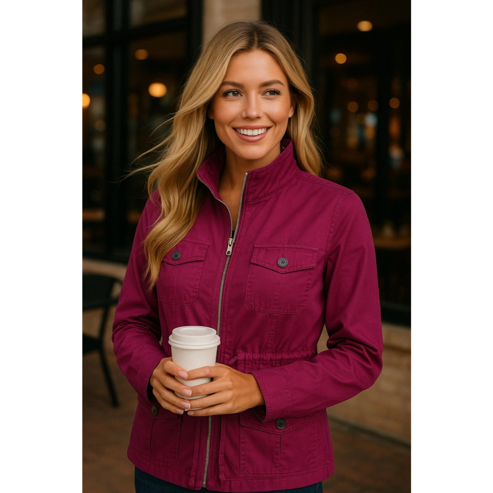 Loft Utility Jacket Magenta Scandi Parisian Travel Pockets City Classic Polished
